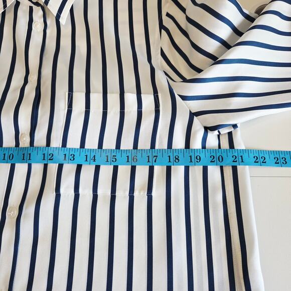 LILYSILK Oversized Palma Stripe Silk Button Down Shirt, Size Small, White & Blue - Picture 9 of 16